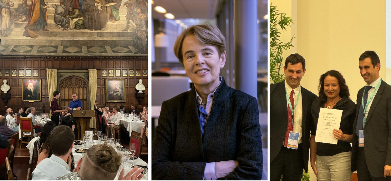 From left to right: a photo of Floris Huider receiving his prize, a photo of Veronika Odintsova receiving her prize and a photo of Dorret Boomsma.