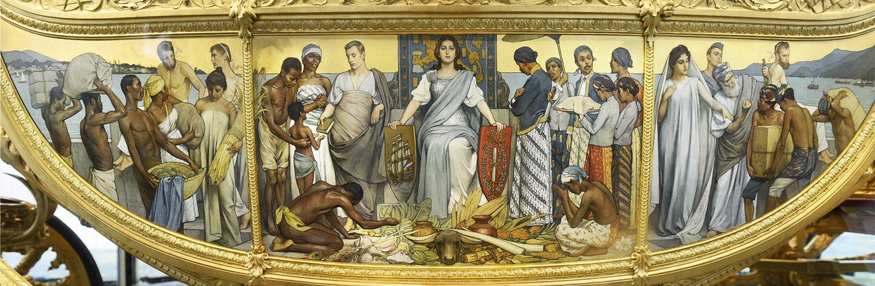 Schilderingen van de koloniale tijd op de gouden koets. 