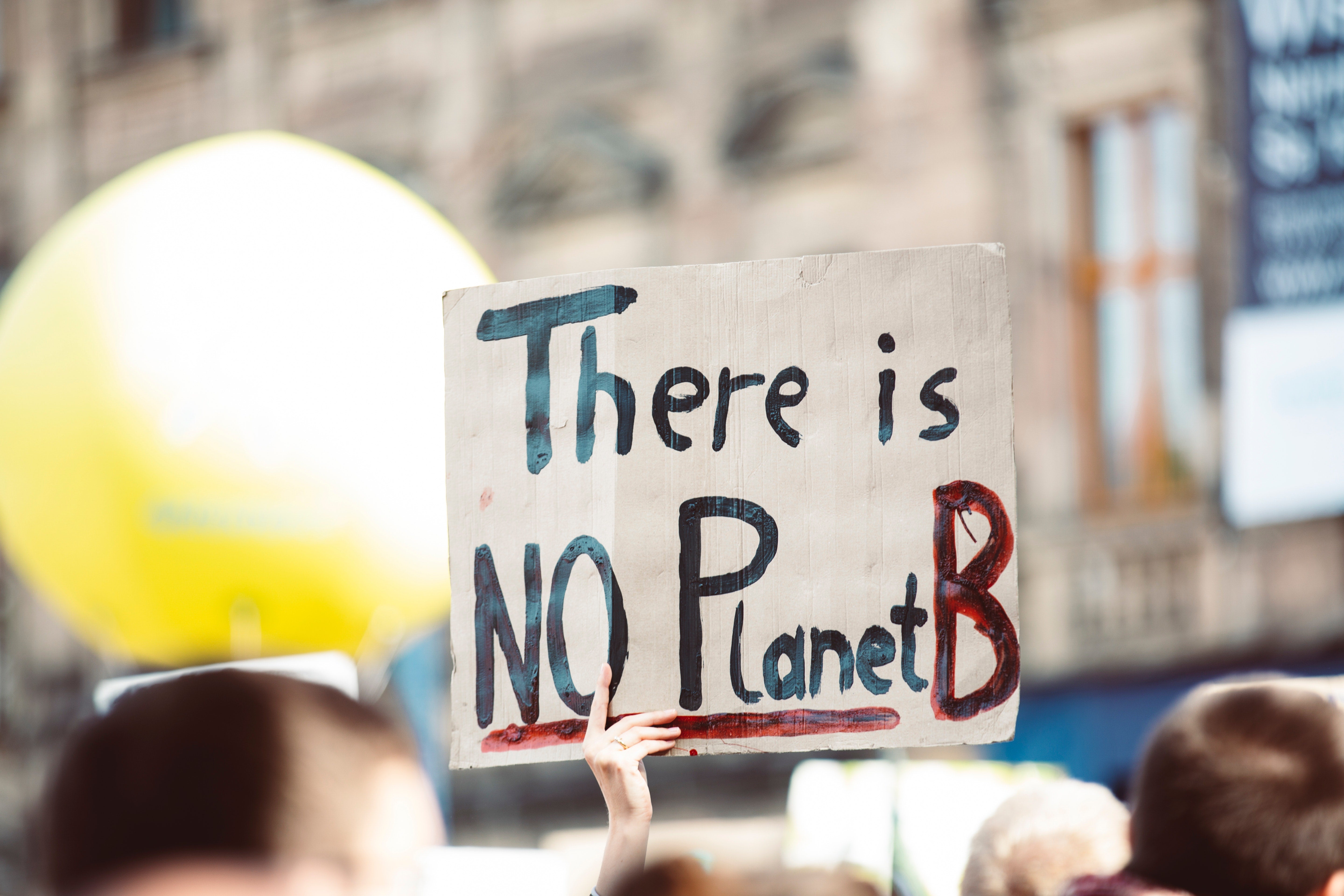 Een protestbord met daarop de teskt 'There is no planet B'. Foto door Markus Spiske via Pexels.