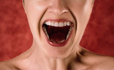 A woman with an open mouth