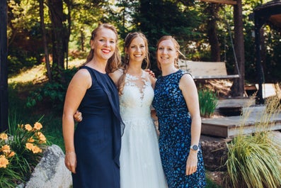 Three women at a wedding