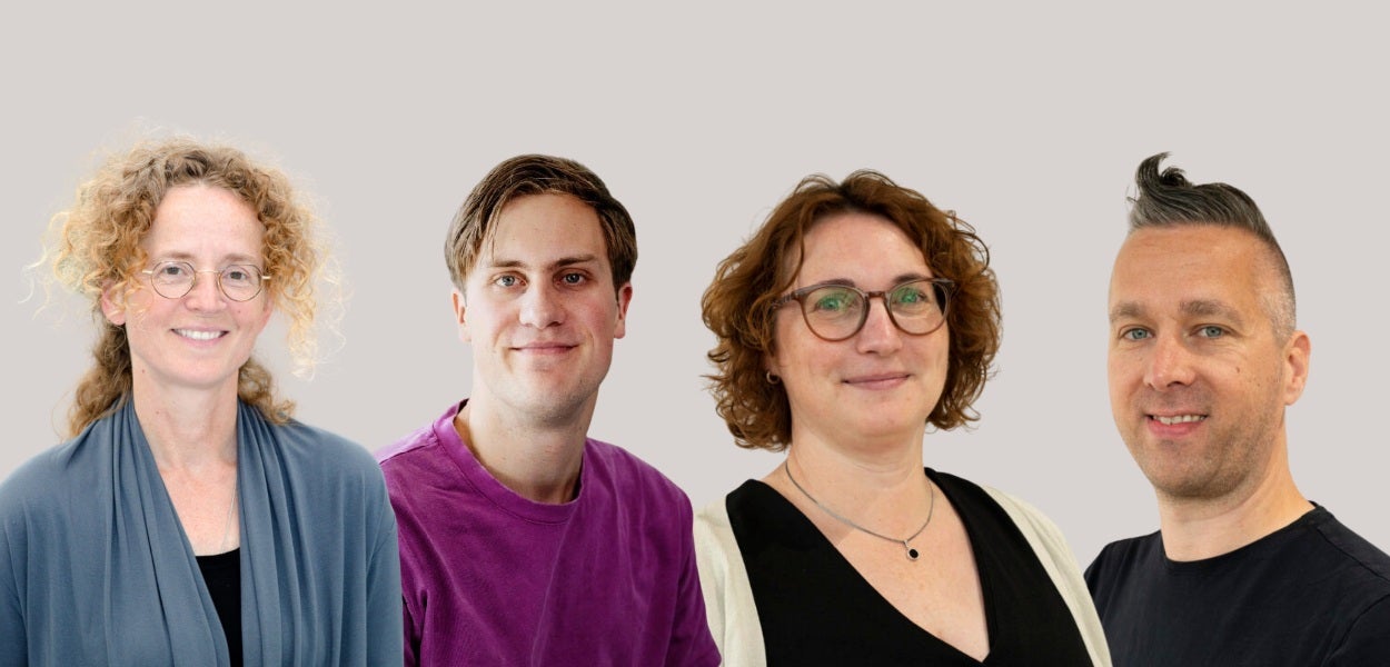 Portretten van Sylvia Heeneman, Jarin van der Kooi, Judith Sieben en Eelco Braad.