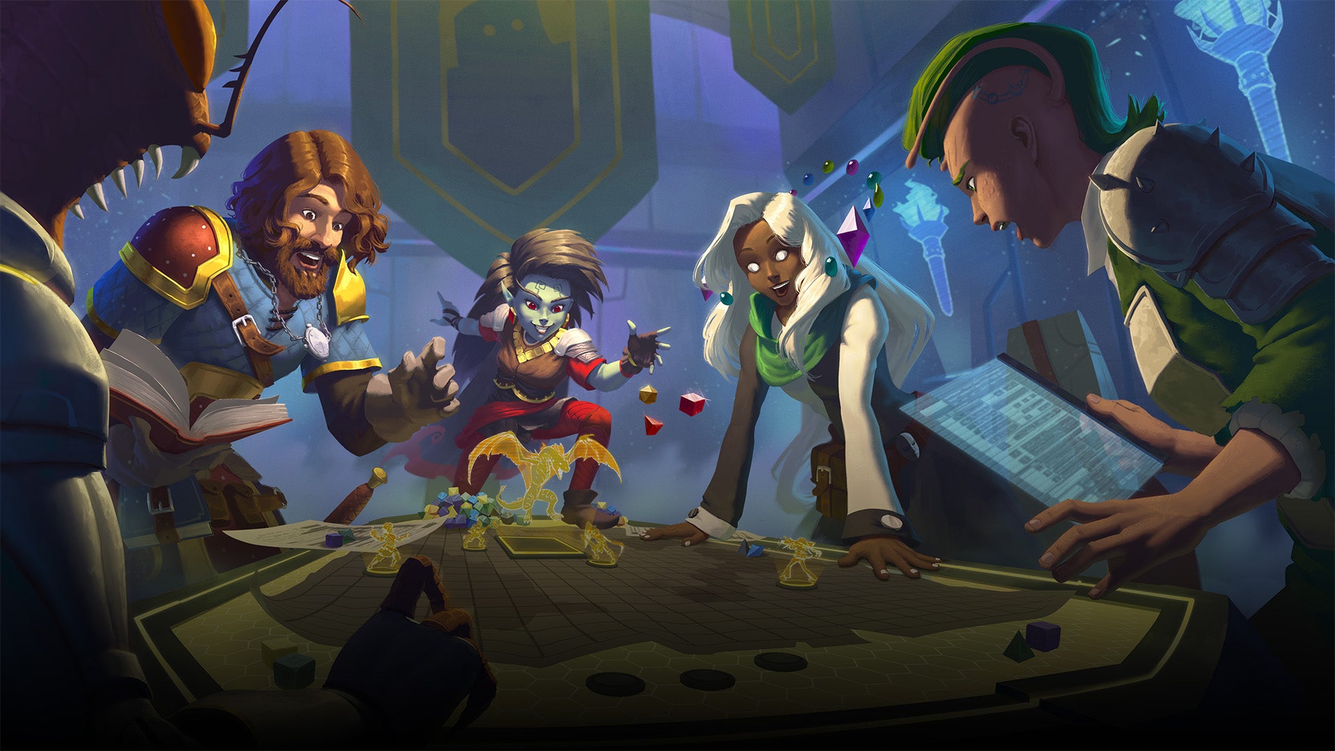 Society members gathered around a game table