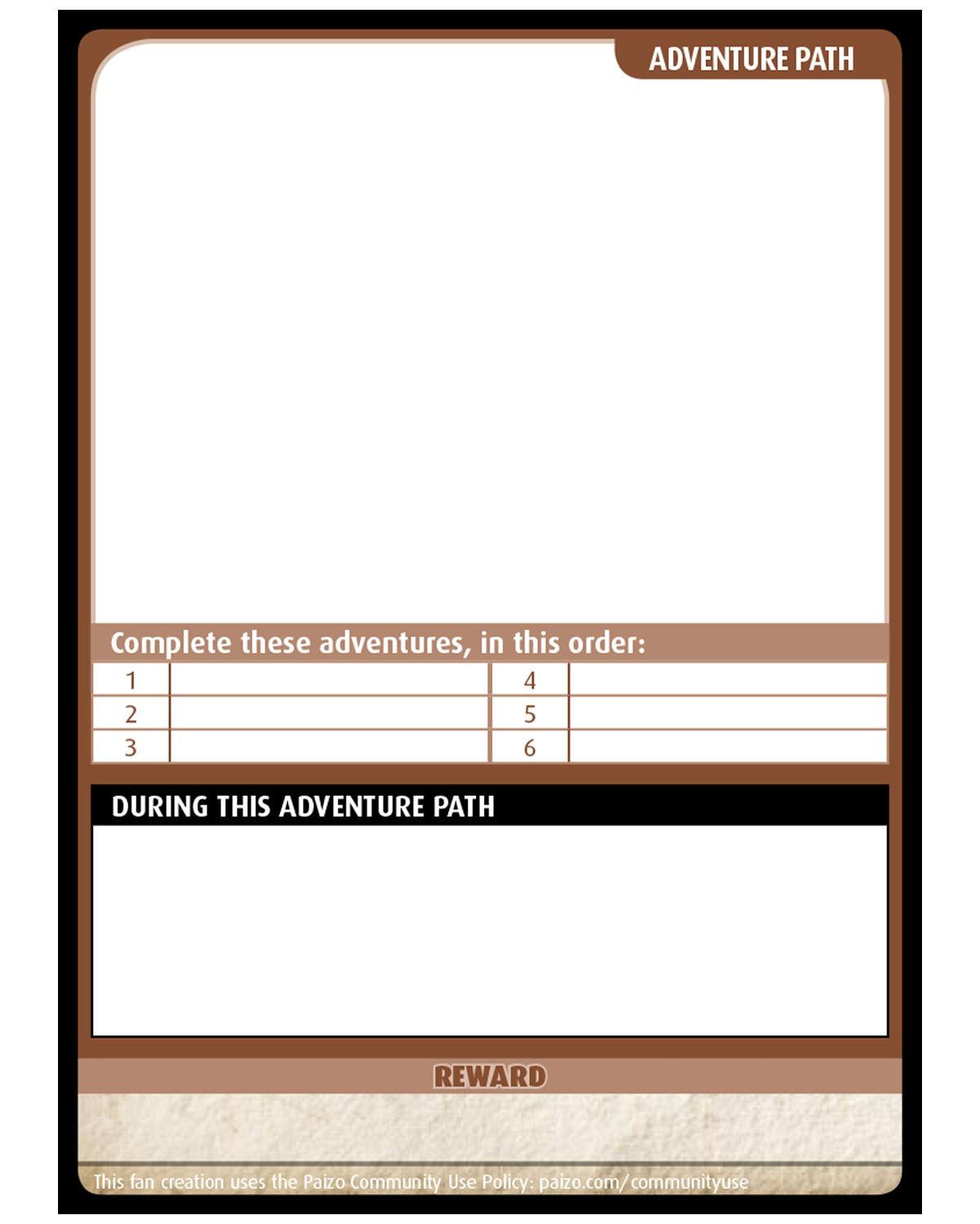 A blank pathfinder adventure card game card, with only the cards framework, but no title, art, or detail stats.