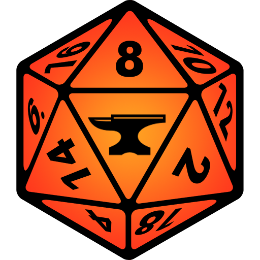 Foundry logo, an orange D-20 dice with an anvil in place of the 20