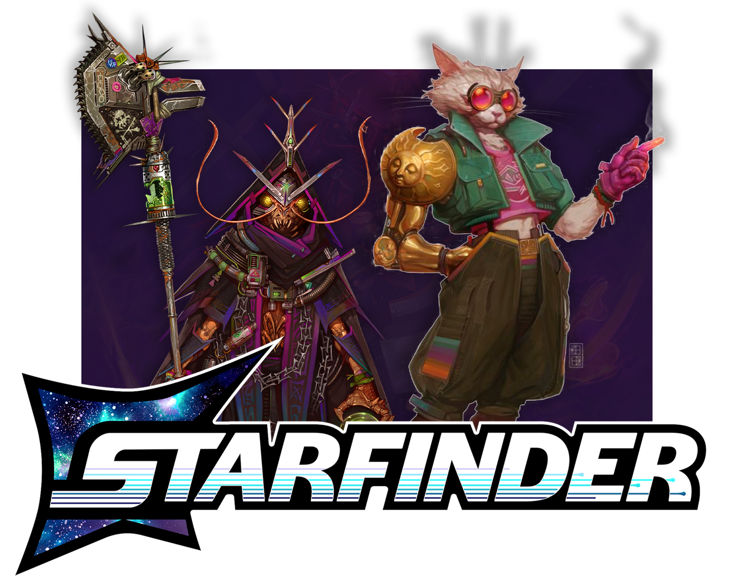Starfinder iconics, ChkChk the shirren mystic, and Dae the Pahtra Solarian