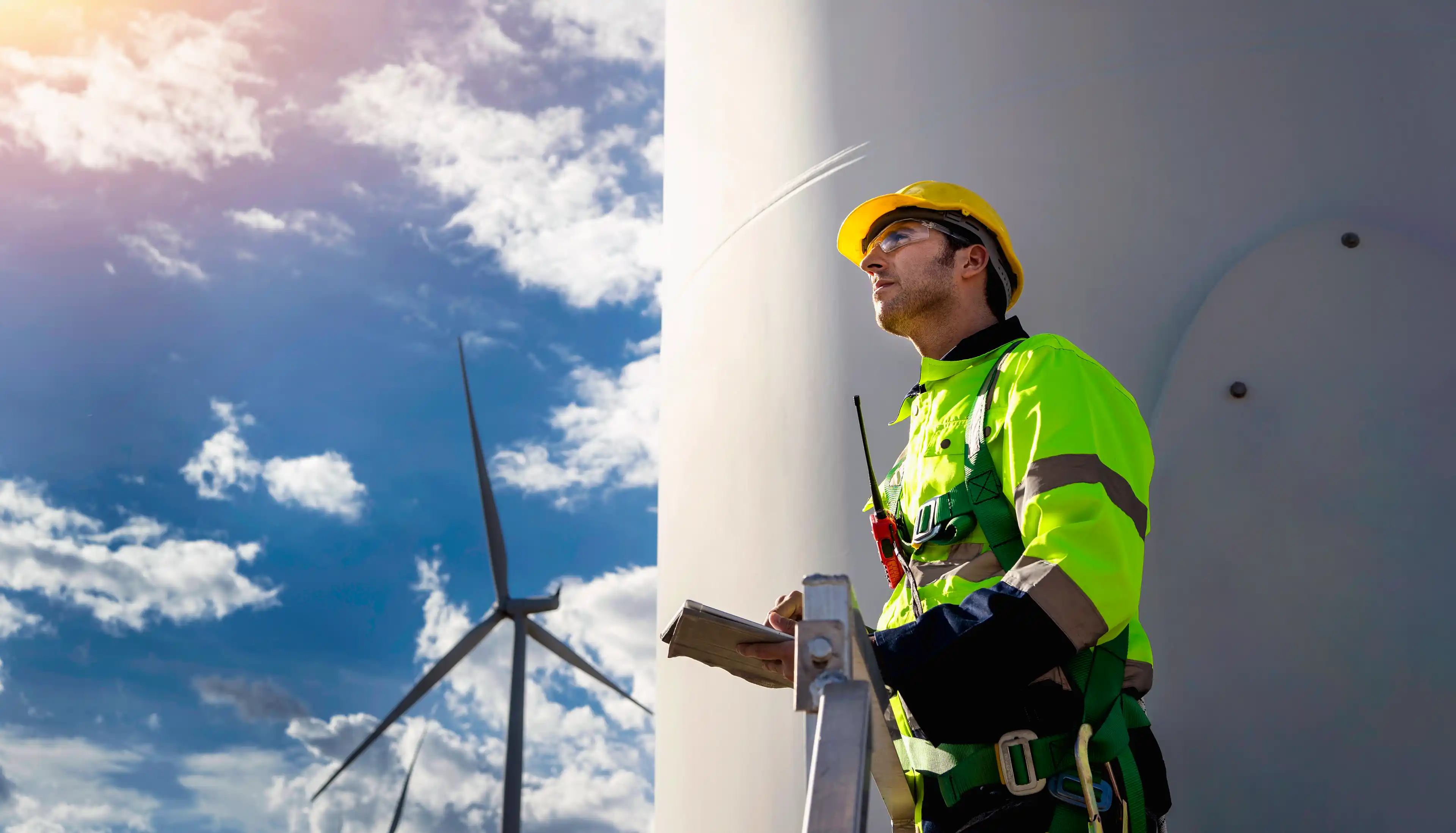 Engineer observing wind farms