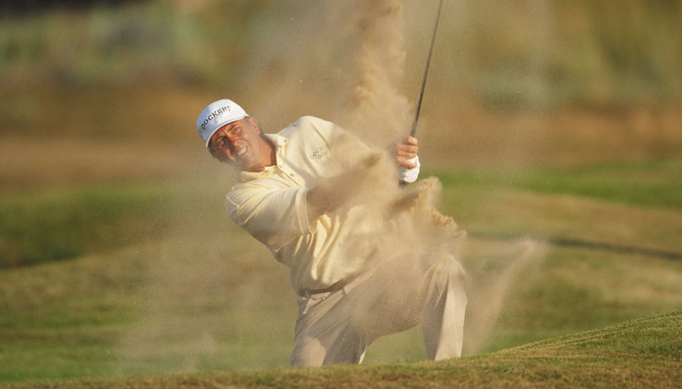 Tom Lehman escapes from a bunker