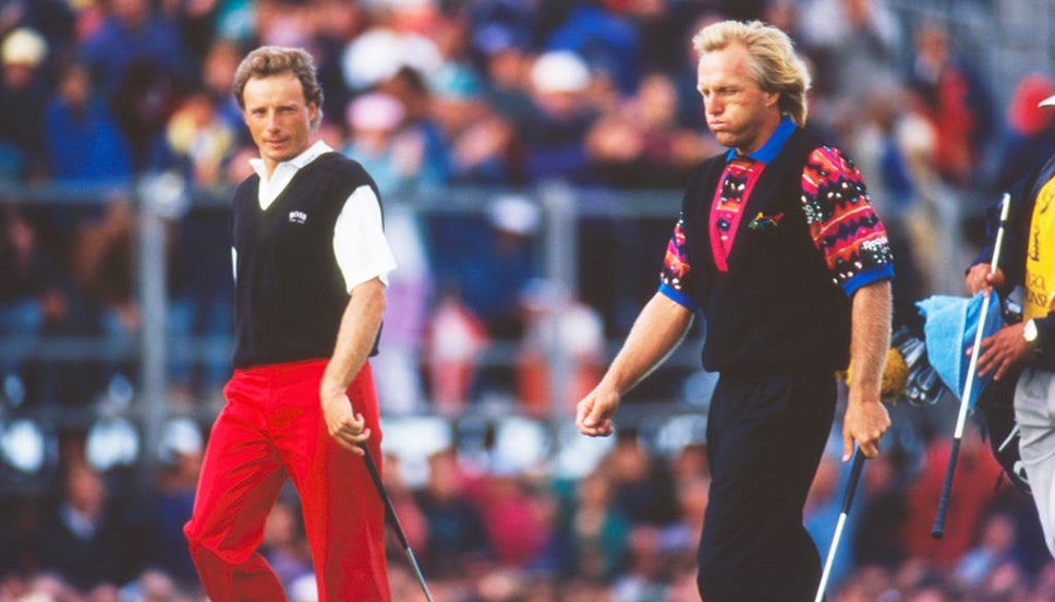 Bernhard Langer and Greg Norman in the final round of The 122nd Open