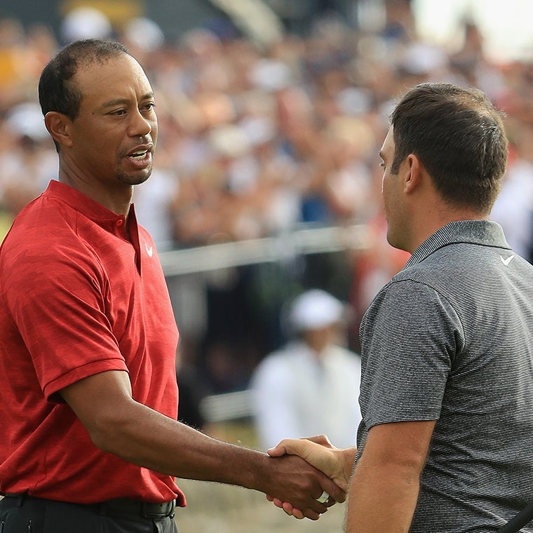 Tiger Woods congratulates Francesco Molinari on winning The Open