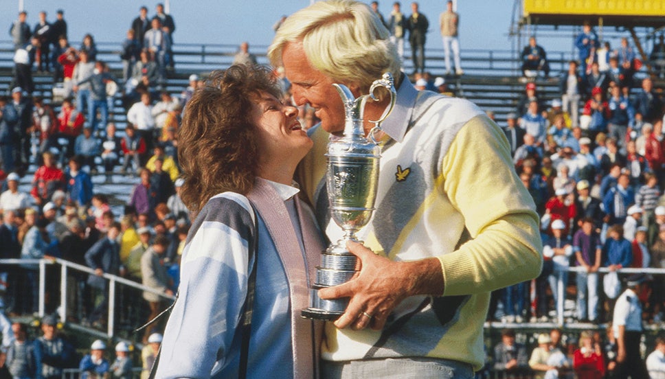 Greg Norman following his maiden Open win in 1986