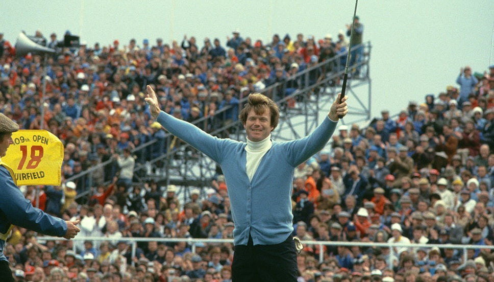 Tom Watson celebrates winning The Open in 1980