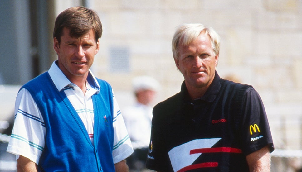 Nick Faldo and Greg Norman at St Andrews in 1990