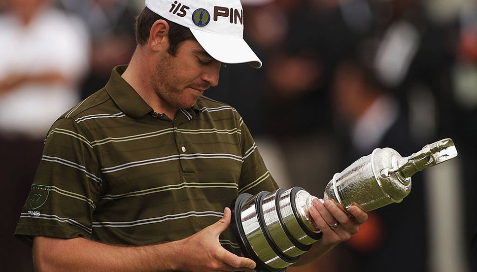 Louis Oosthuizen admires the Claret Jug after winning The Open