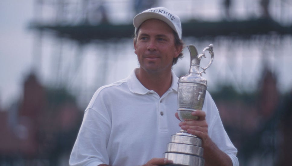 Tom Lehman poses with the Claret Jug after winning The 125th Open