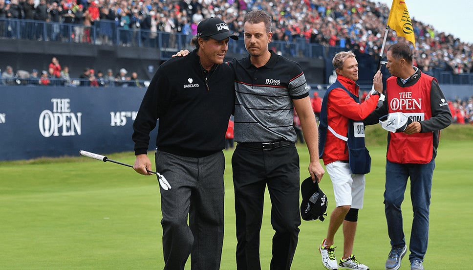 Phil Mickelson and Henrik Stenson following their epic duel at Royal Troon