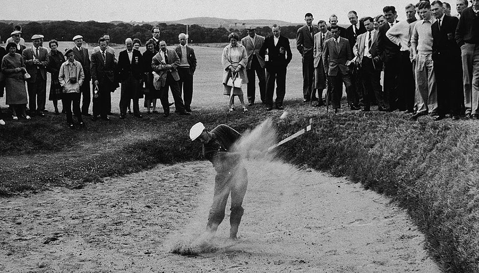 Arnold Palmer plays from a bunker at St Andrews