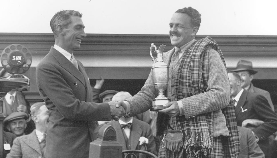 A delighted Tommy Armour receives the Claret Jug