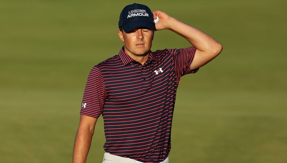 Jordan Spieth following his missed putt on the 18th green in round three of The 149th Open