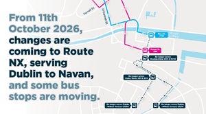 Image is of a map showing route changes on Bus Éireann NX service in Dublin