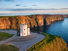 Aerial landscape with the Cliffs of Moher in County Clare, Ireland.