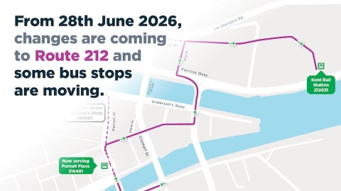 Map of change of bus stop at Patrick street on Route 212