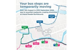 Map of Cork City showing Bus Eireann diversions at Grand Parade