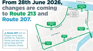 Map of route changes to Cork City Routes 207 & 213