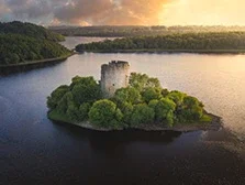 Spectacular sunset over Cloughoughter Castle that sits on a small island in Lough Oughter in county Cavan.