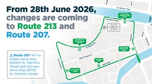 Map of route changes to Cork City Routes 207 & 213