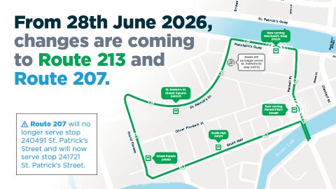 Map of route changes to Cork City Routes 207 & 213