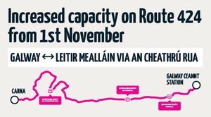 Image is a line plotting Route 424 between Galway and Leitir Mealláin via Cheathrú Rua
