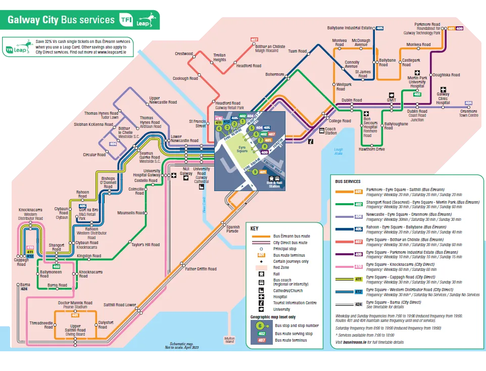 Map of all the bus routes serving Galway City