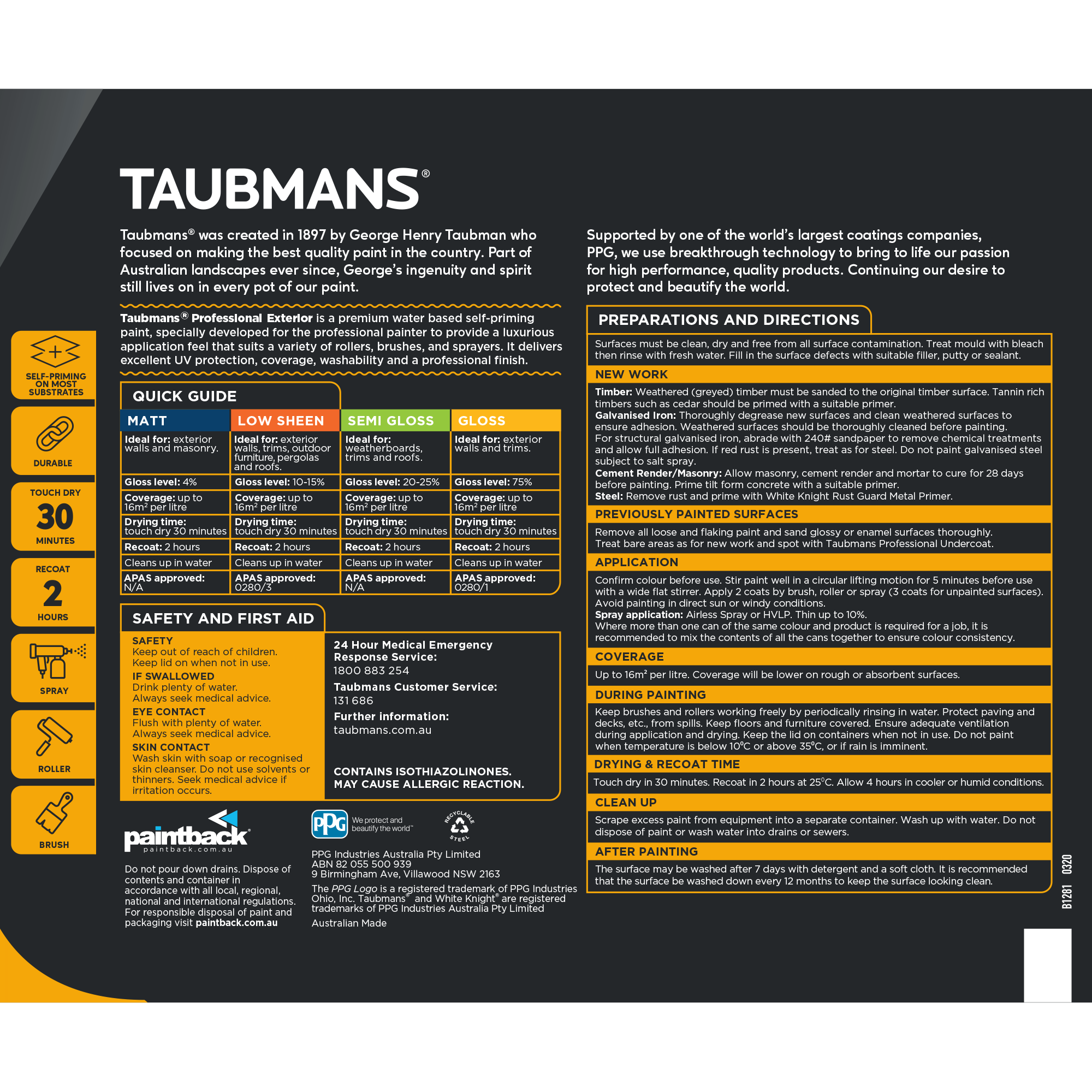 Taubmans Professional Exterior Back of Pack Shot