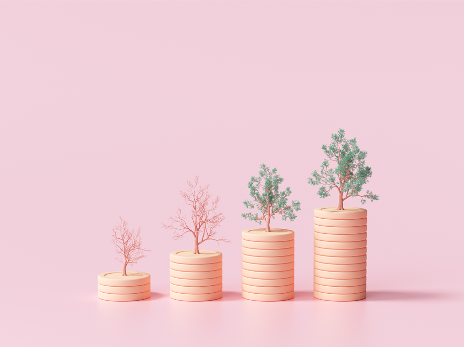 3d minimalist rendering trees grow from coins