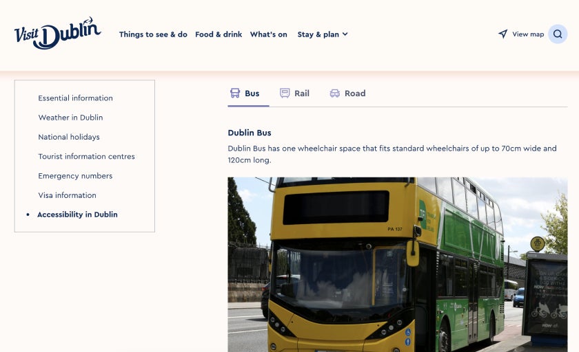 Accessibility section on Visit Dublin website 