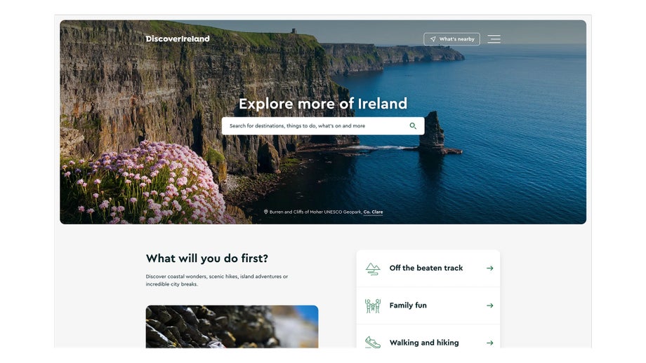 Screenshot from the Discover Ireland website