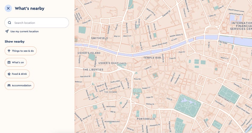 Interactive map on visit dublin website 