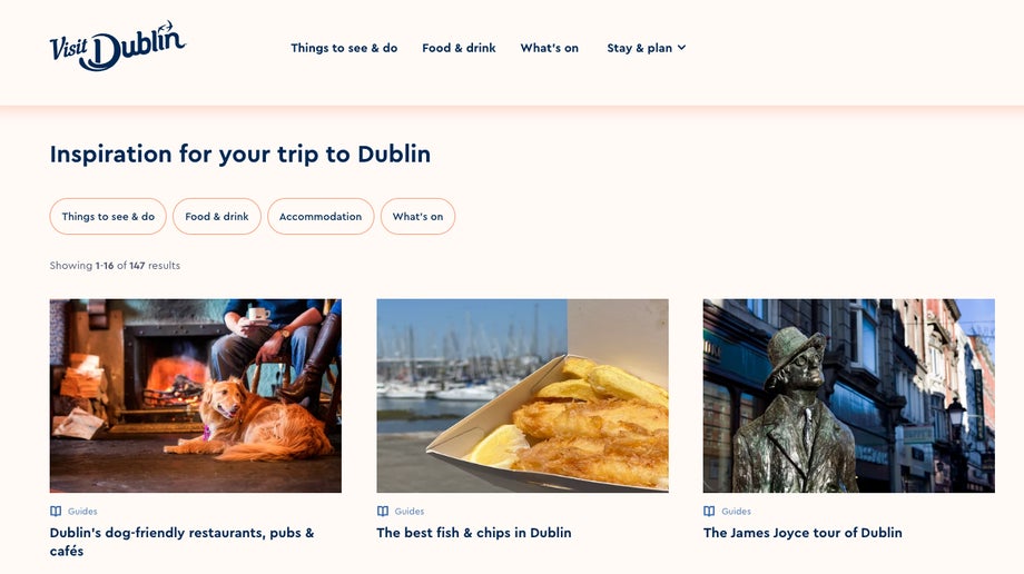 Visit Dublin website offers users inspirations for planning trips 