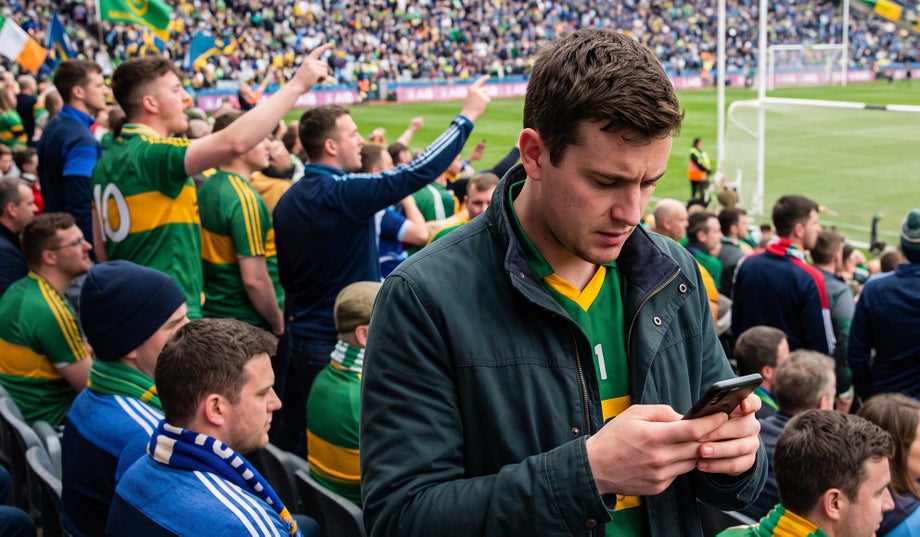 GAA fan using AI Assistant in a stadium