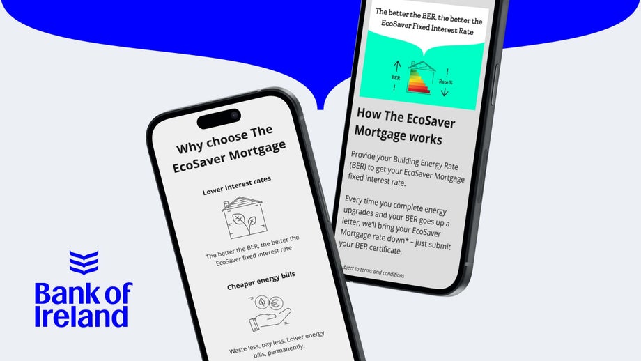 Bank of Ireland EcoSaver App displayed on a mobile phone.