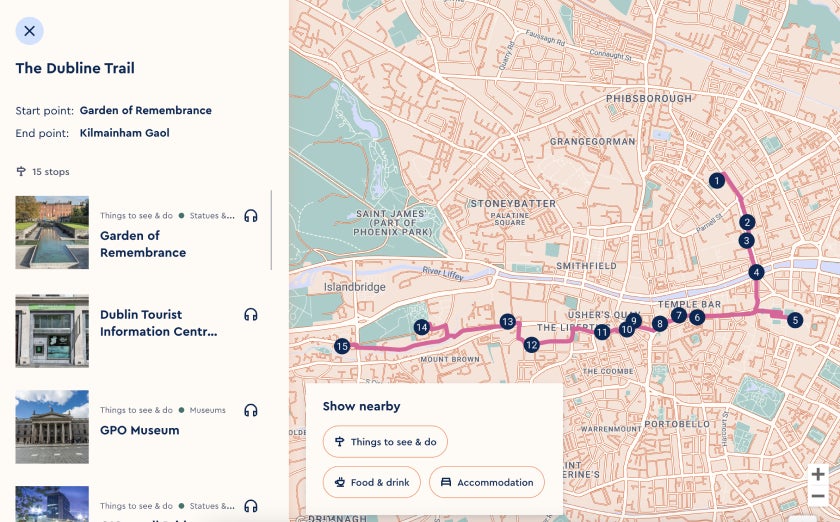 Interactive maps on visit dublin website 