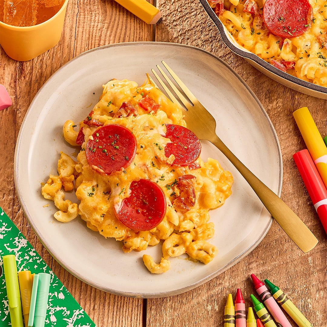 Pepperoni Mac + Cheese Bake