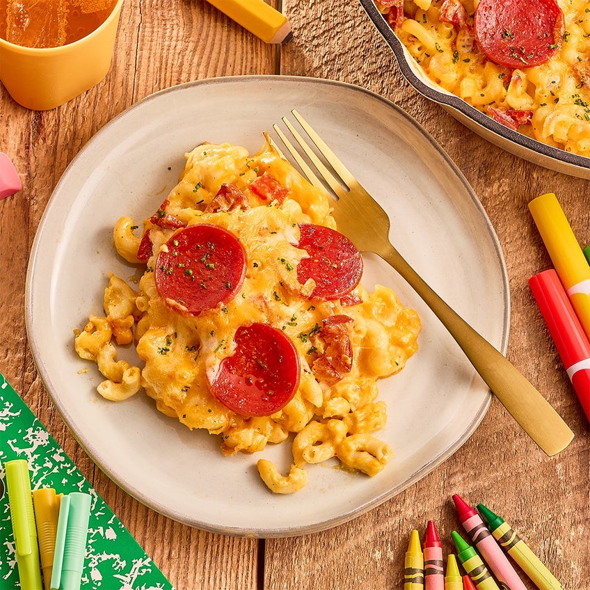 Pepperoni Mac + Cheese Bake