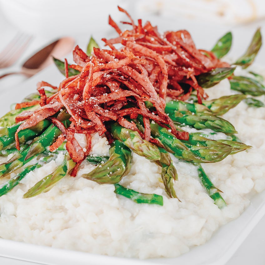 Risotto with Crispy Salami and Asparagus