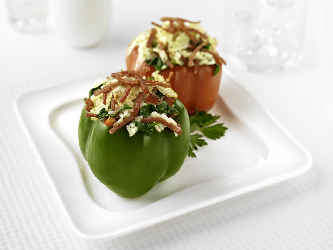 Pepperoni, Spinach, & Rice Stuffed Peppers