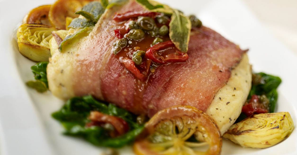 Halibut Fillet Wrapped with Prosciutto, Picatta Style