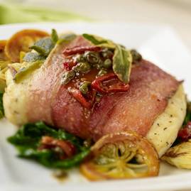 Halibut Fillet Wrapped with Margherita® Prosciutto, Picatta Style