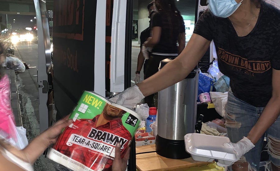 Jacqueline Norvell cooks meals for the homeless on Skid Row in California.