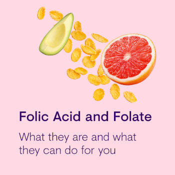 avocado, cornflakes and grapefruit with "Folic Acid and Folate - what they are and what they can do for you" title below